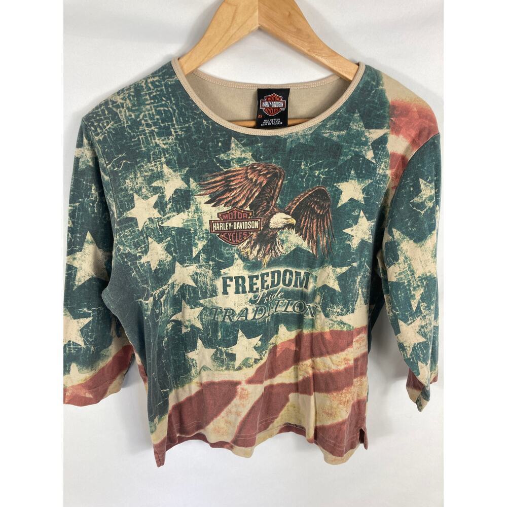 Harley Davidson American Flag Shirt Motor City Farmington Hills MI 2x